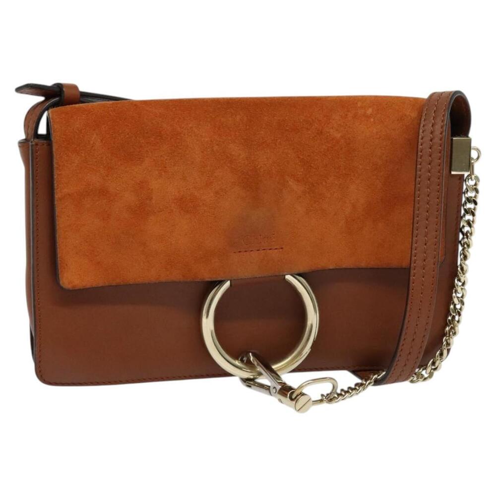 Chloe Fay Shoulder Bag Suede Leather Orange Gold Auth sw537